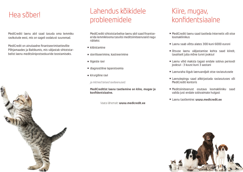 MediCredit brochure for animal clinics, inside.